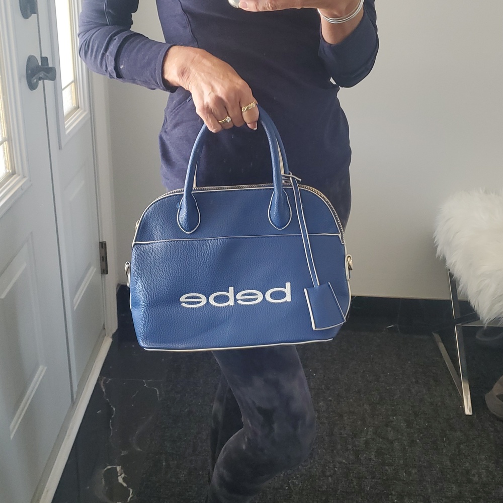 BeBe Navy Dome Structured Satchel Bag Handbag
